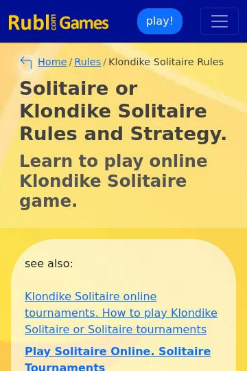 Klondike Solitaire Rule, Variation & Playing Tips Online