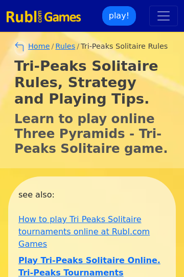 Tri-Peaks Solitaire Rules and Tips. Play Tri-Peaks Pyramid solitaire online