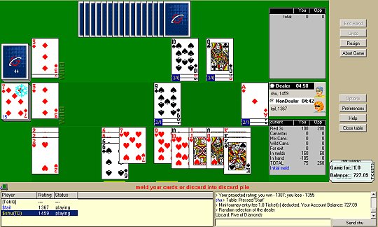 Online Canasta game with  